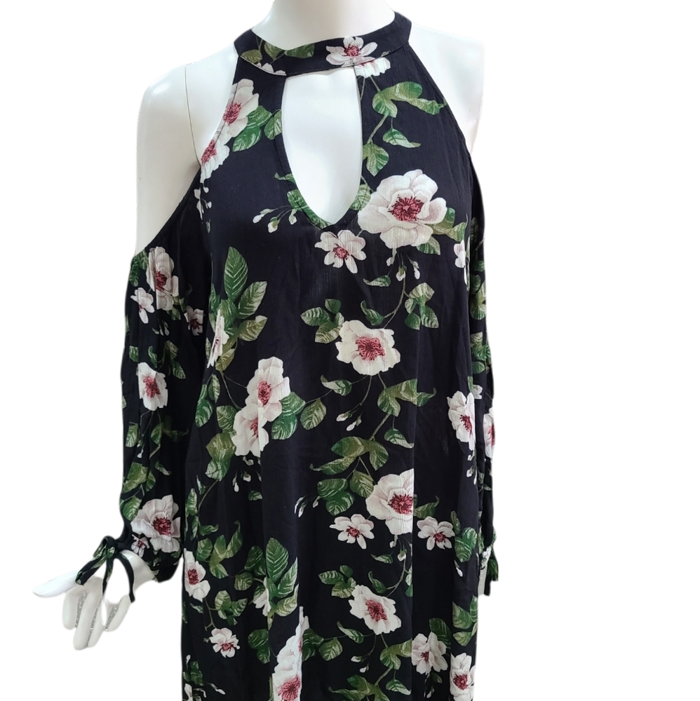 American Eagle Outfitters Floral Cold Shoulder Long Sleeve Knee Length Dress Med